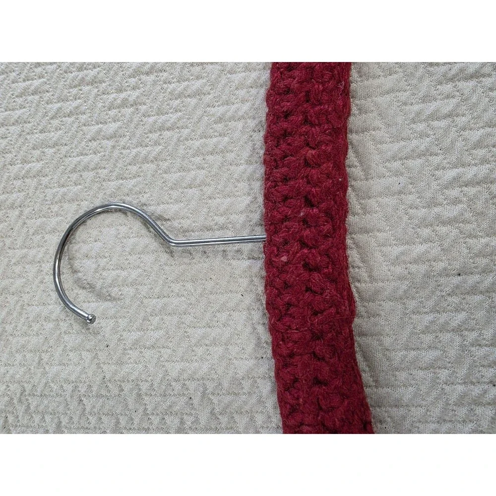 Vintage Crocheted Wood Hanger Cover Burgundy Red Knit Closet Organizer